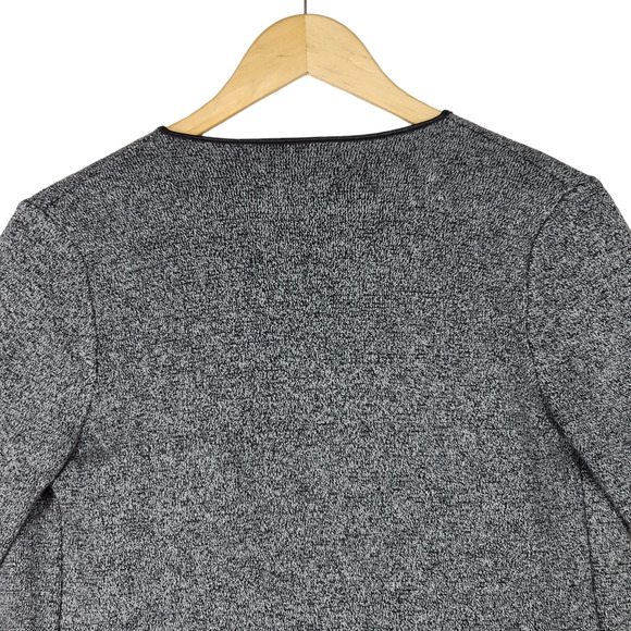 Zara S Womens Cardigan Sweater Gray Black Oversized Open Front Faux Leather - Picture 11 of 13